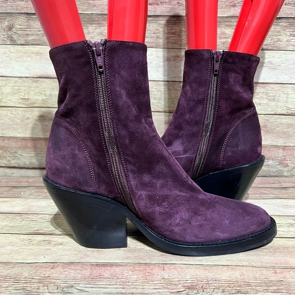Ann Demeulemeester Purple Seude Heeled Chunky Ankle Boots - Picture 2 of 10
